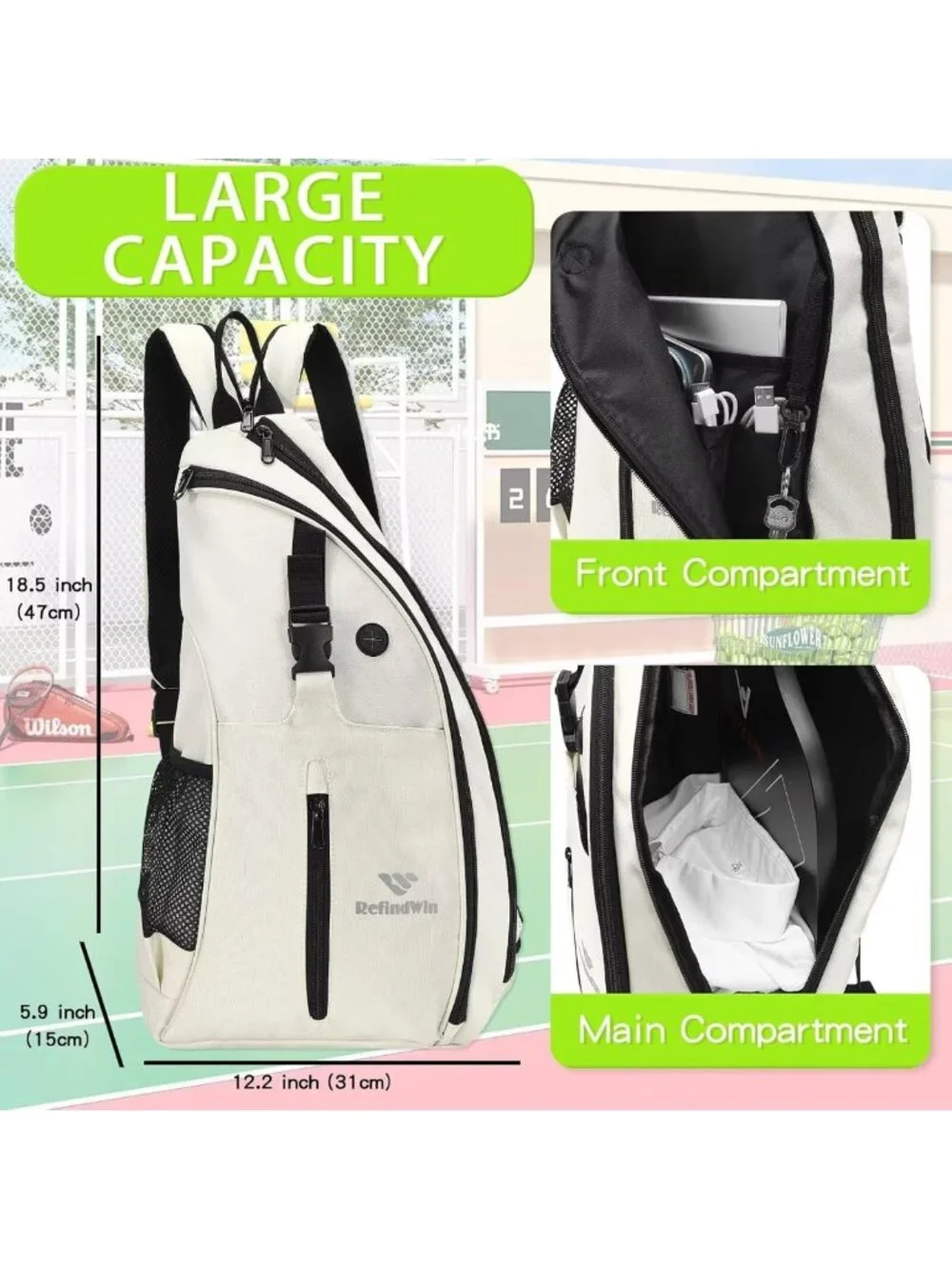 Versatile Pickleball & Tennis Backpack | Adjustable Sling Sports Bag for All